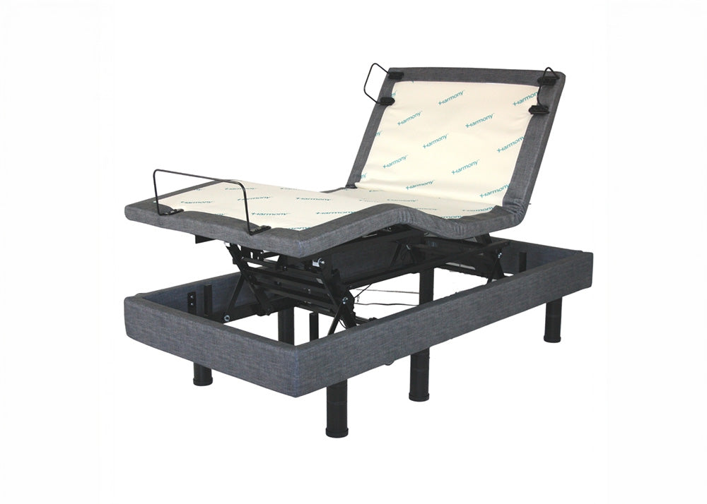 Adjustable bed base without a mattress on a white background