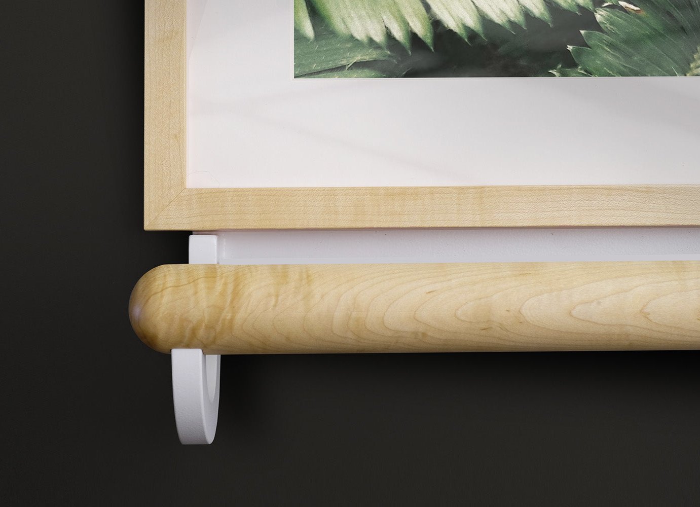 Detail of Selora Grab Bar Picture Frame in Ash with clear finish