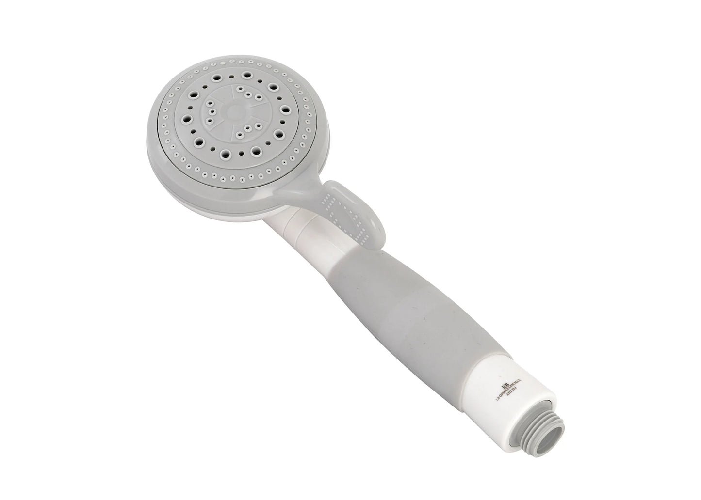White and Gray handheld shower head on a white background
