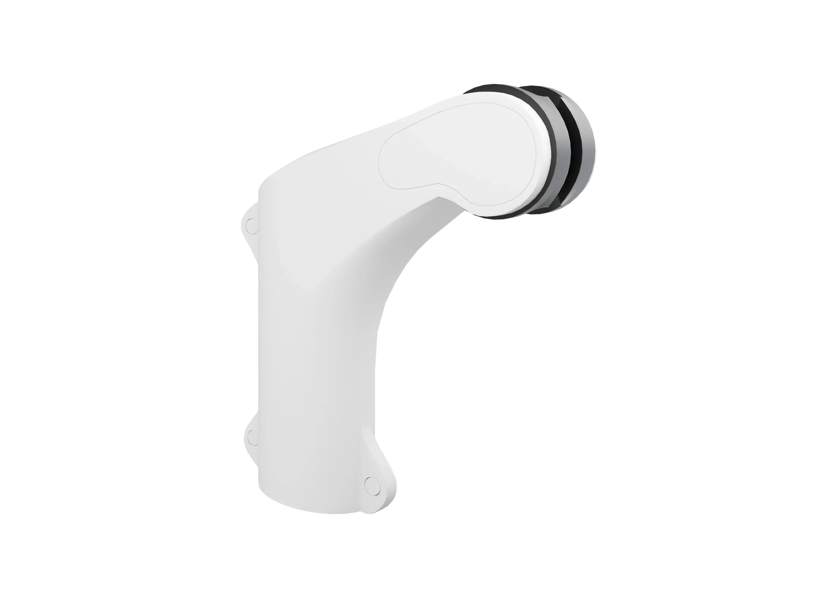 White shower head holder with black rubber gasket on a white background