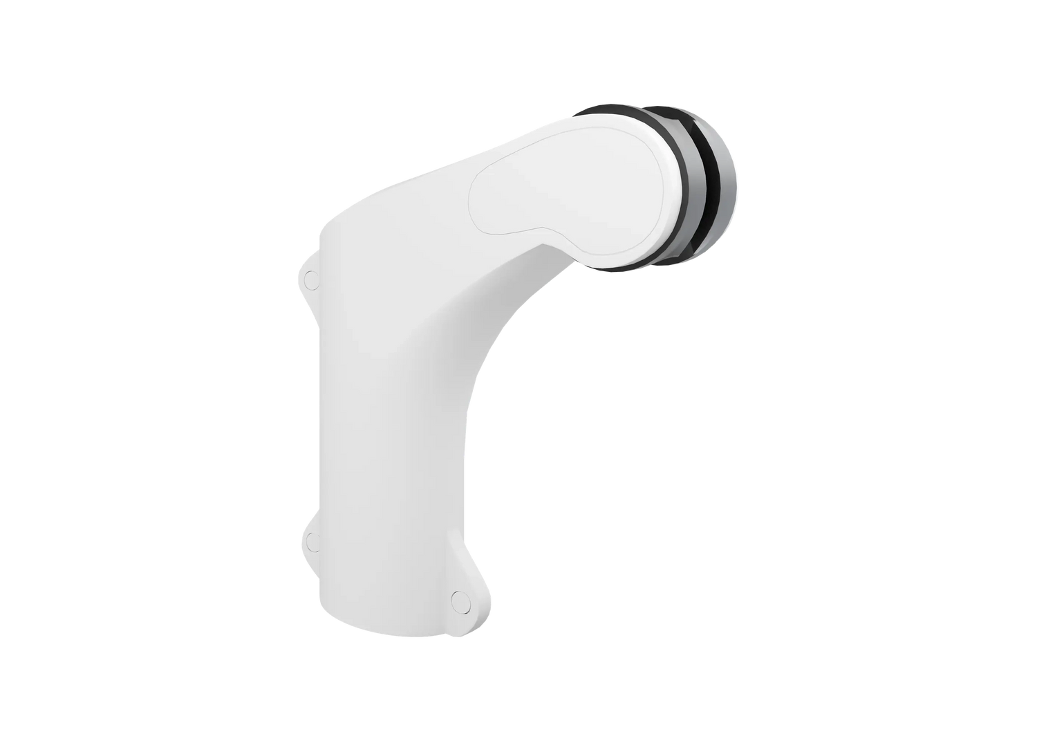 White shower head holder with black rubber gasket on a white background