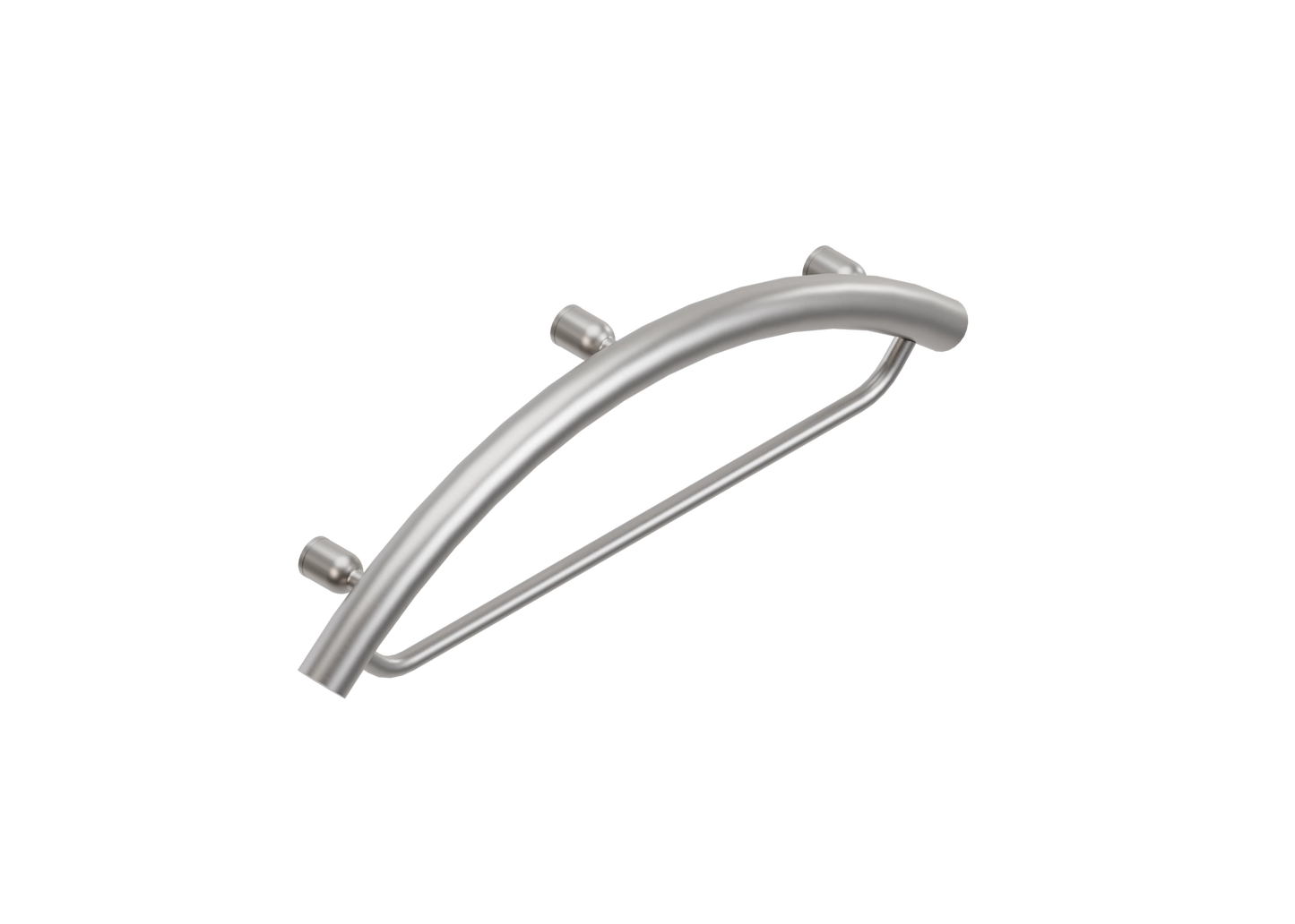 Brushed stainless towel holder and grab bar on a white background